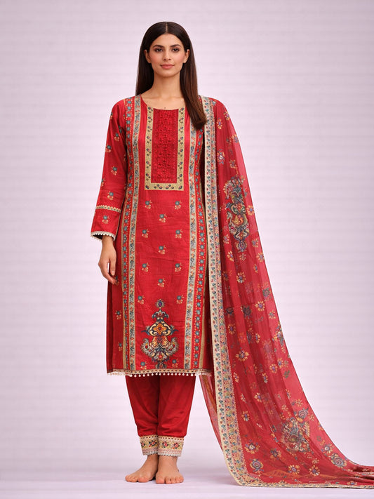 PAKISTANI ROSE RED PRINTED SUIT
