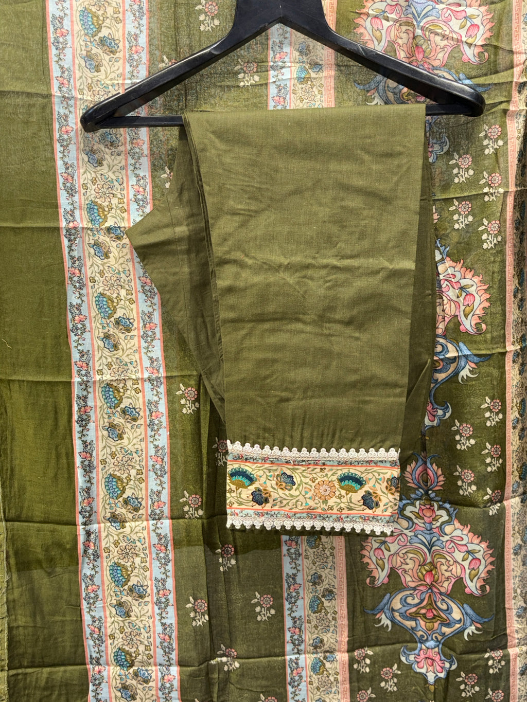 PAKISTANI MEHNDI GREEN PRINTED SUIT