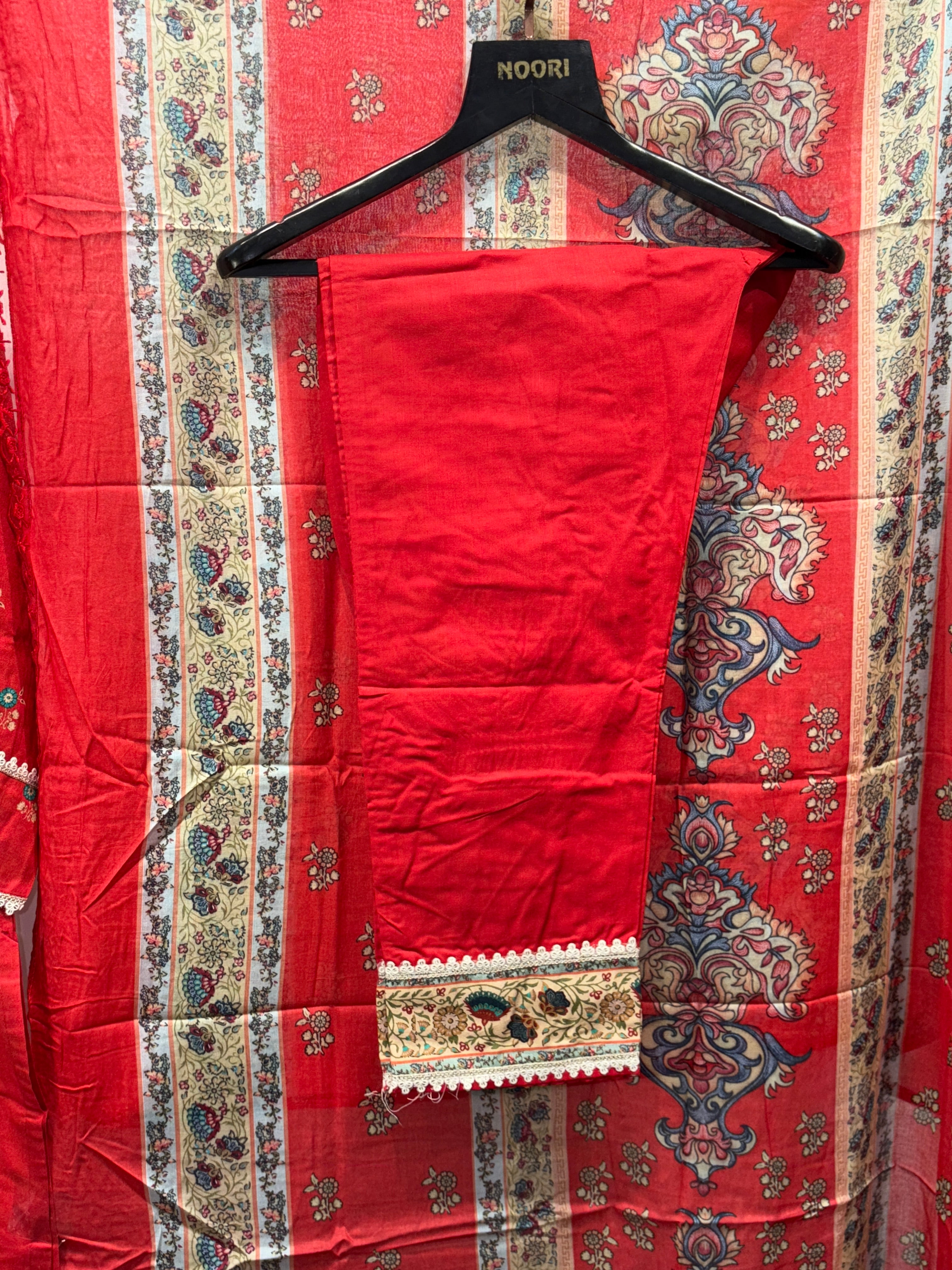 PAKISTANI ROSE RED PRINTED SUIT