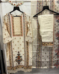 PAKISTANI LIGHT CREAM PRINTED SUIT