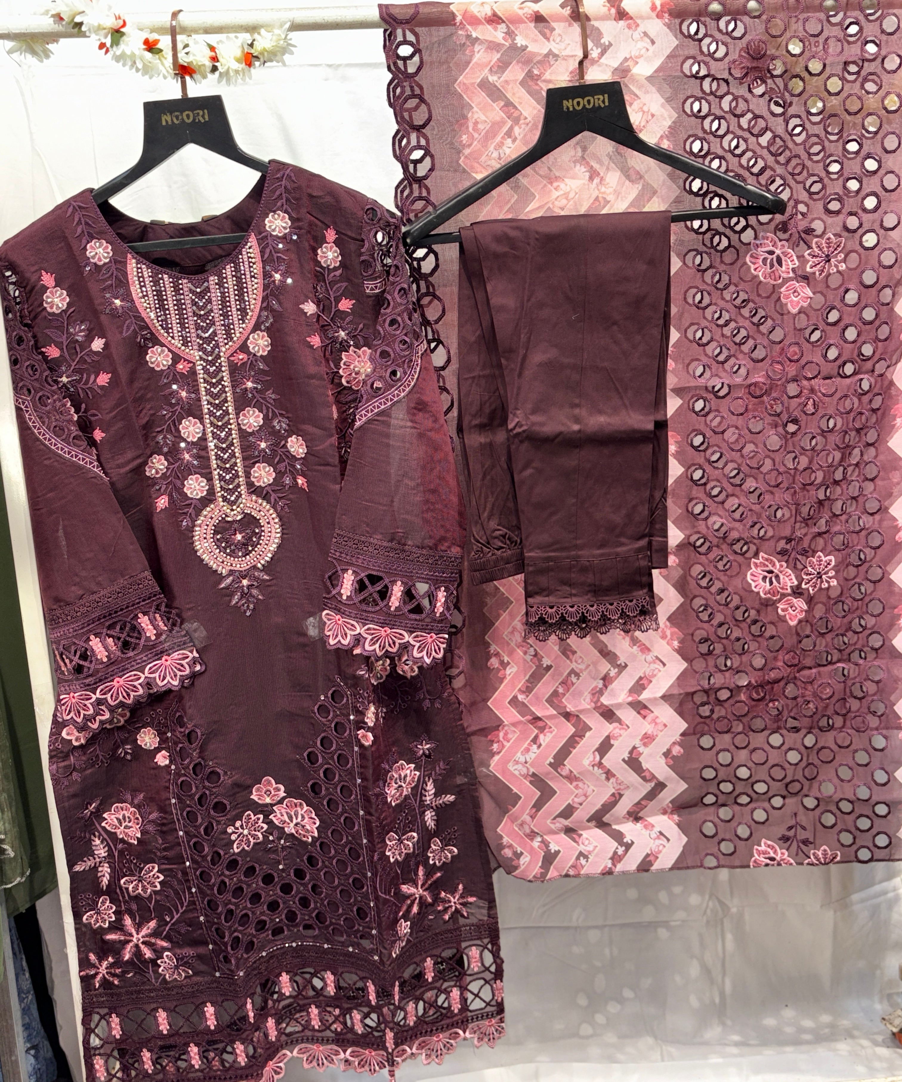 PAKISTANI DARK WINE EMBROIDED SUIT