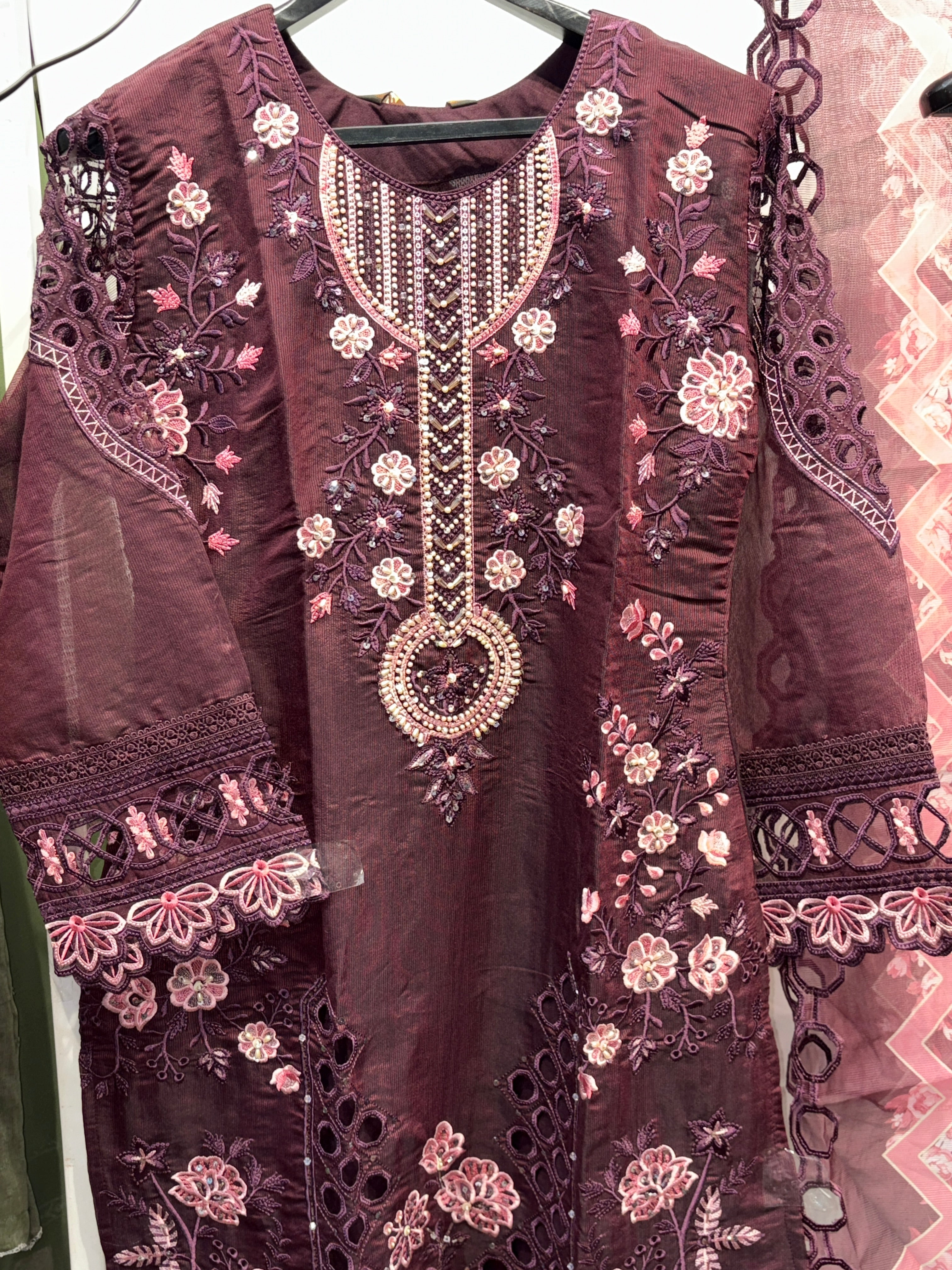 PAKISTANI DARK WINE EMBROIDED SUIT