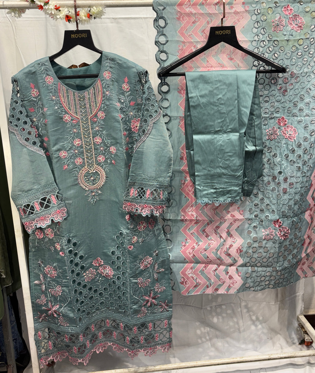 PAKISTANI PISTA GREEN EMBRIODED SUIT