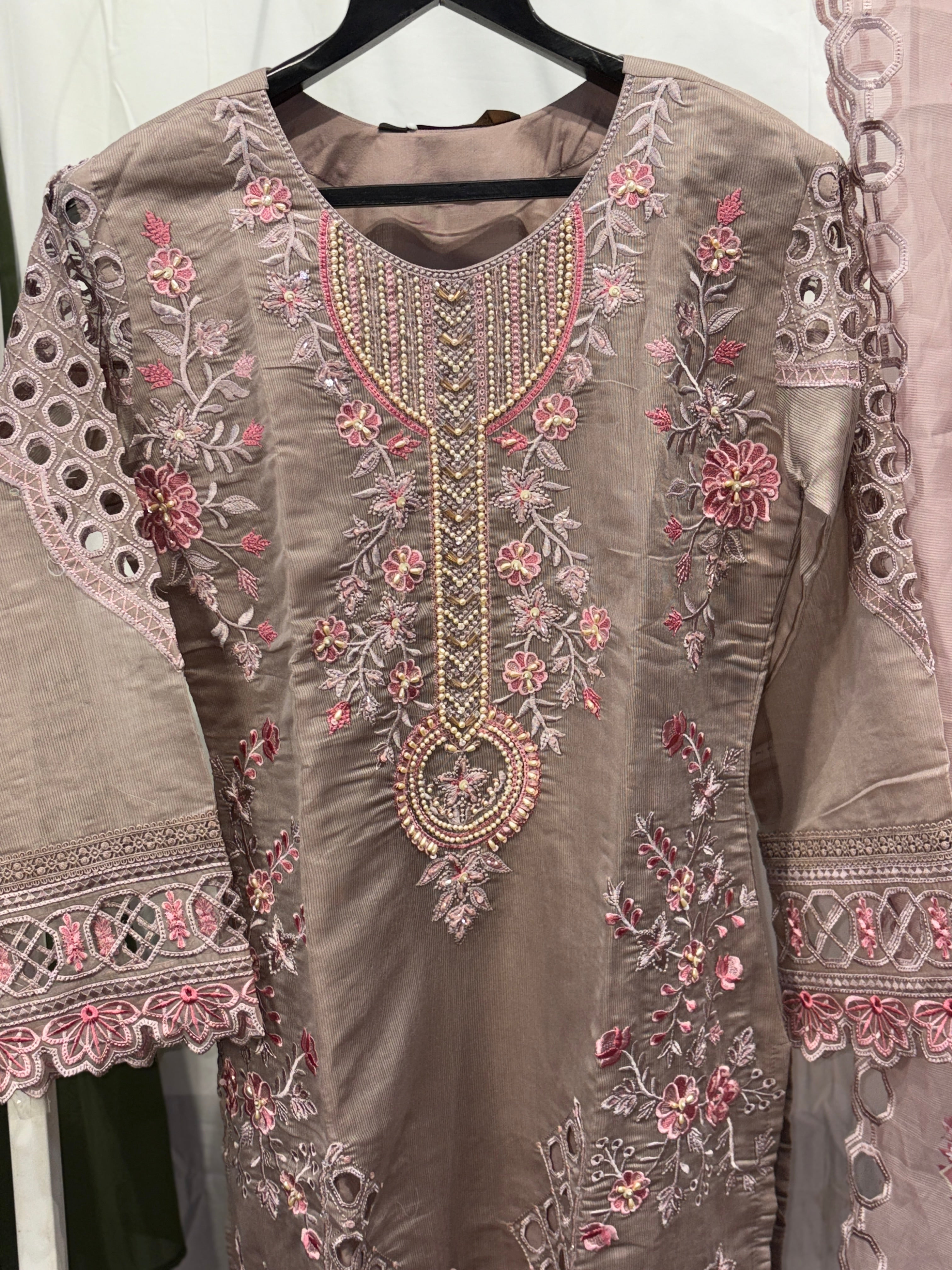 PAKISTANI LIGHT GOLDEN EMBROIDED SUIT
