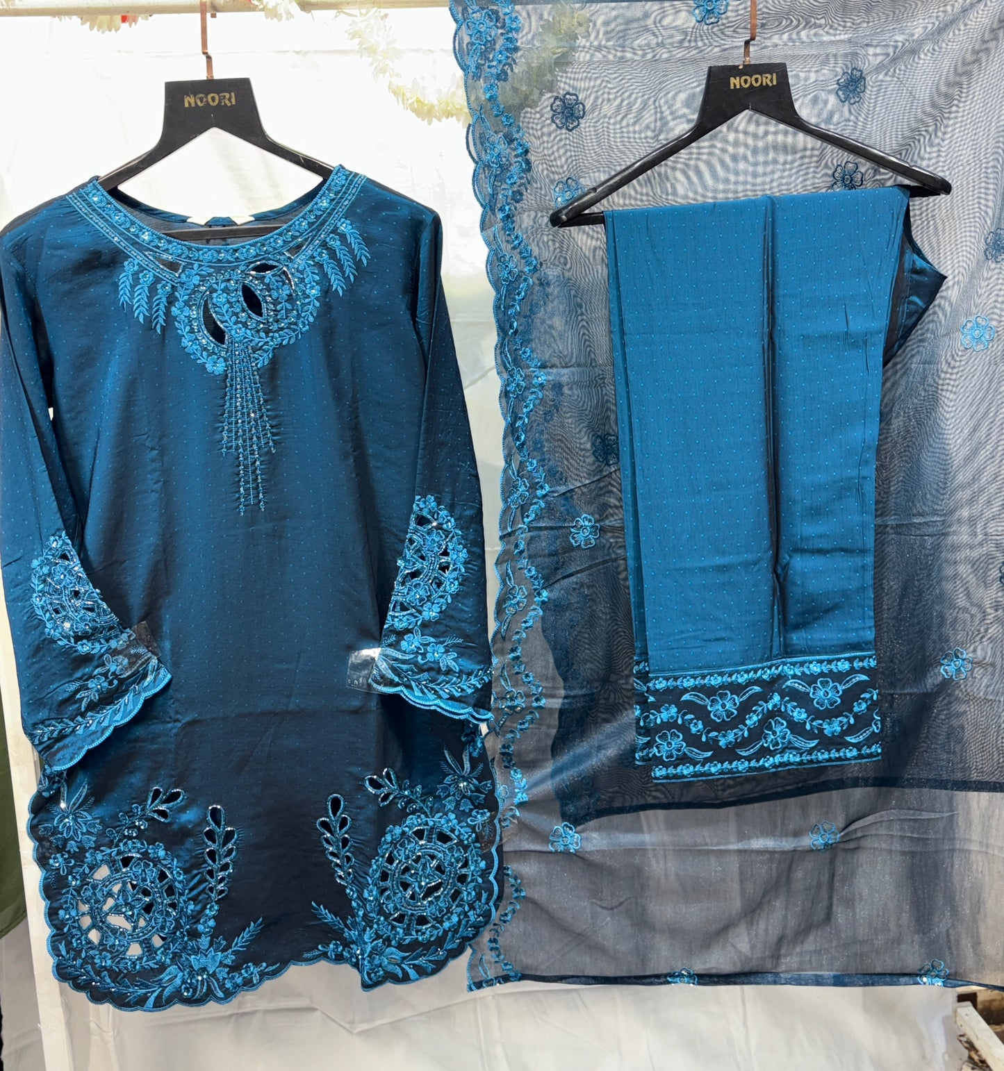 PAKISTANI BLUE CUTWORK FARSHI SALWAR SUIT