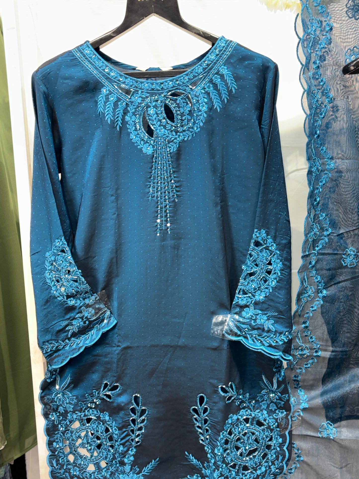 PAKISTANI BLUE CUTWORK FARSHI SALWAR SUIT