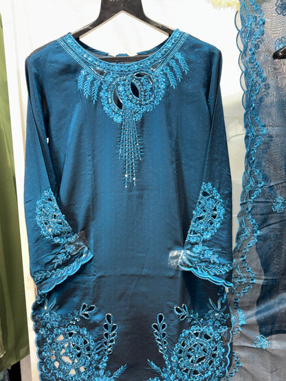 PAKISTANI BLUE CUTWORK FARSHI SALWAR SUIT