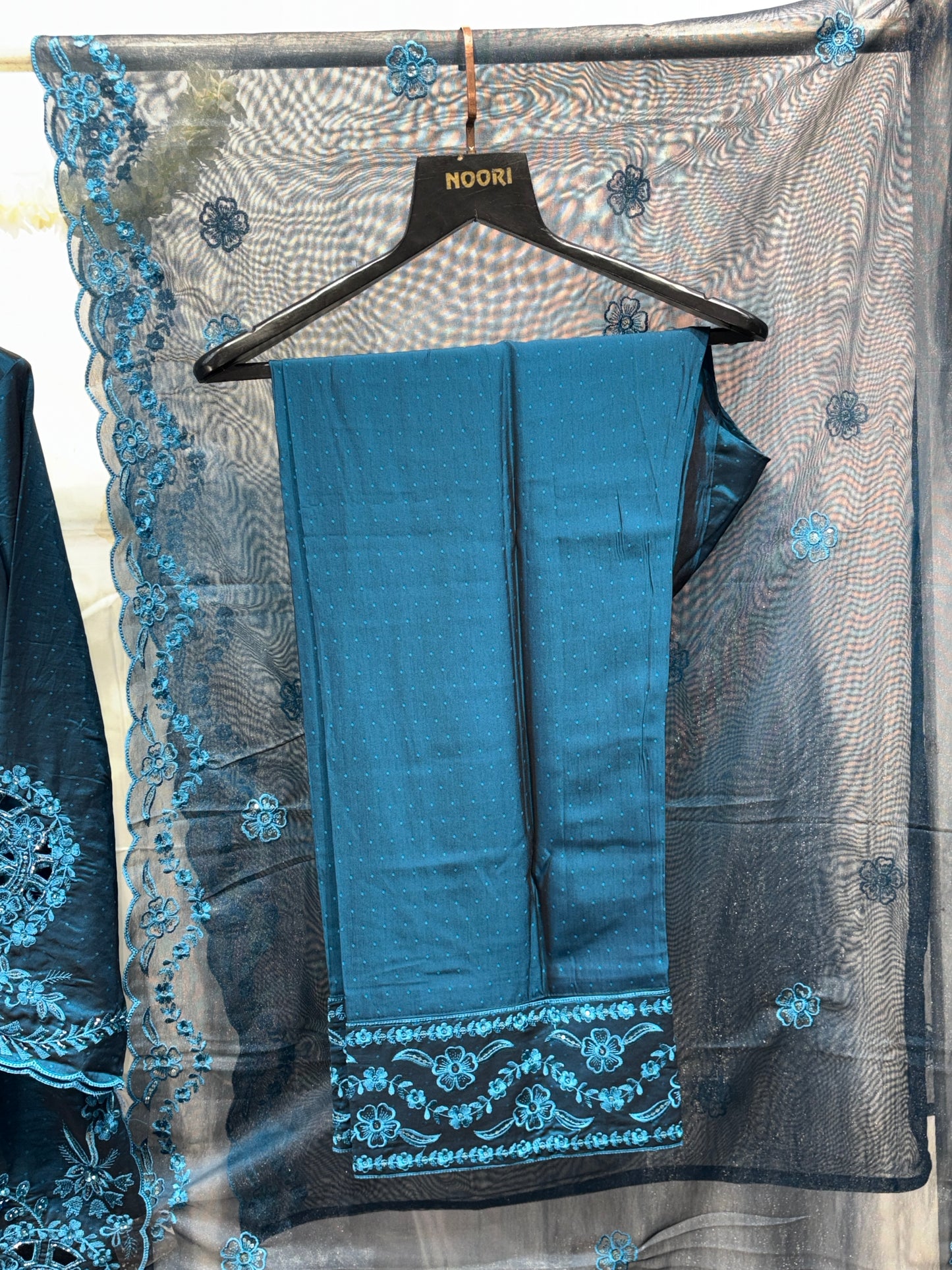 PAKISTANI BLUE CUTWORK FARSHI SALWAR SUIT