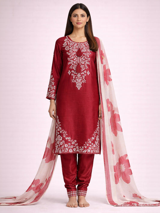 Red Embroidered Pakistani Farshi Salwar Suit