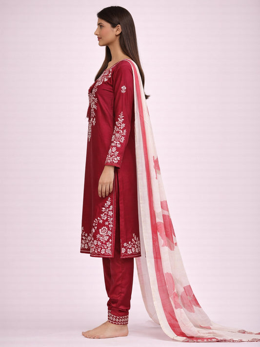 Red Embroidered Pakistani Farshi Salwar Suit
