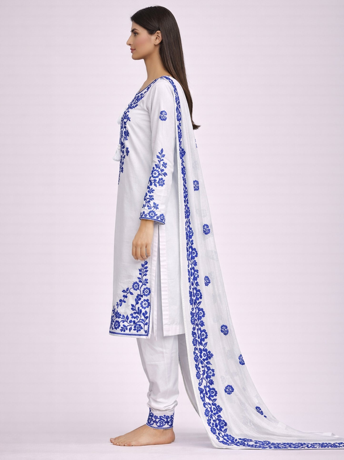 White Embroidered Pakistani Farshi Salwar Suit
