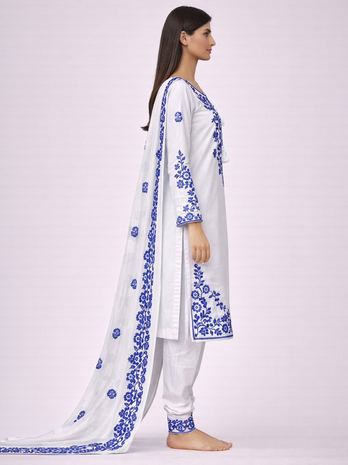 White Embroidered Pakistani Farshi Salwar Suit