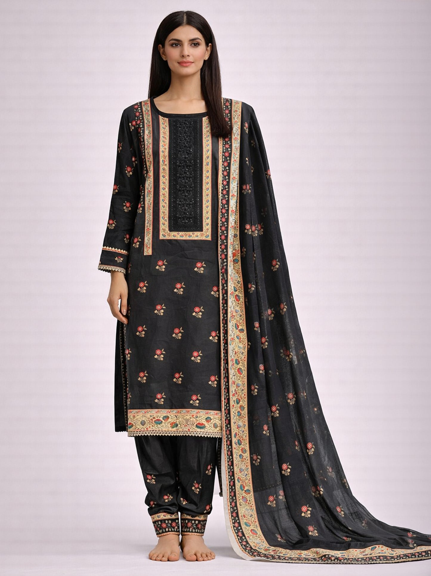 PAKISATANI DARK BLACK PRINTED SUIT