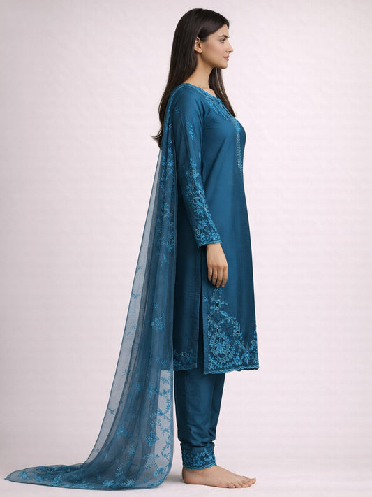 PAKISTANI BLUE CUTWORK FARSHI SALWAR SUIT