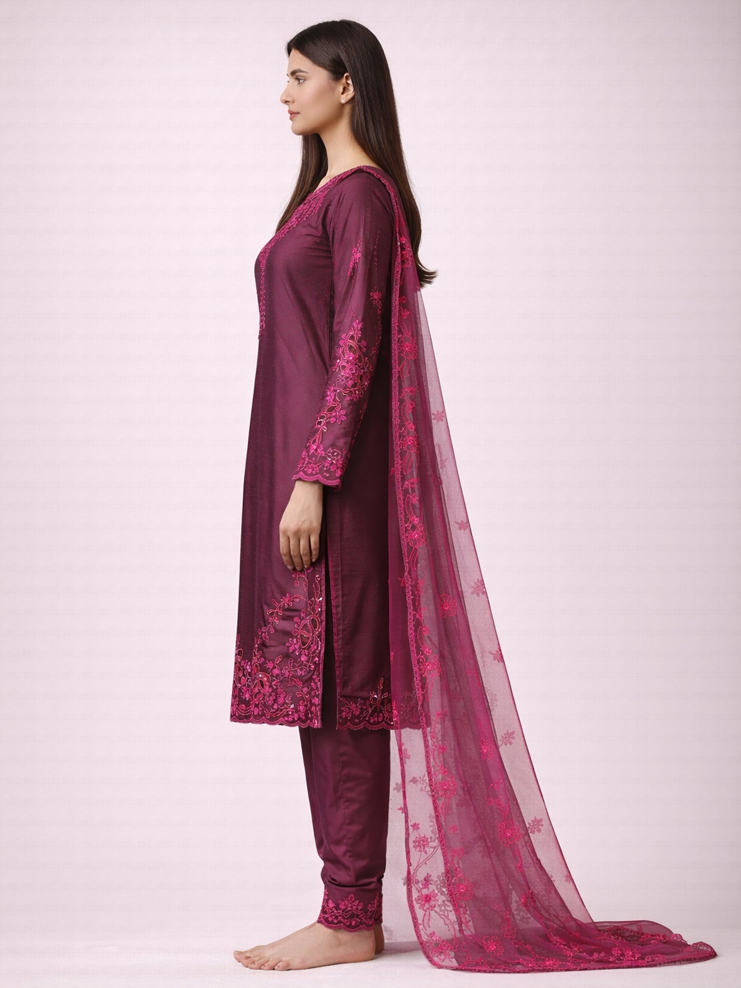 PAKISTANI PINK CUTWORK FARSHI SALWAR SUIT