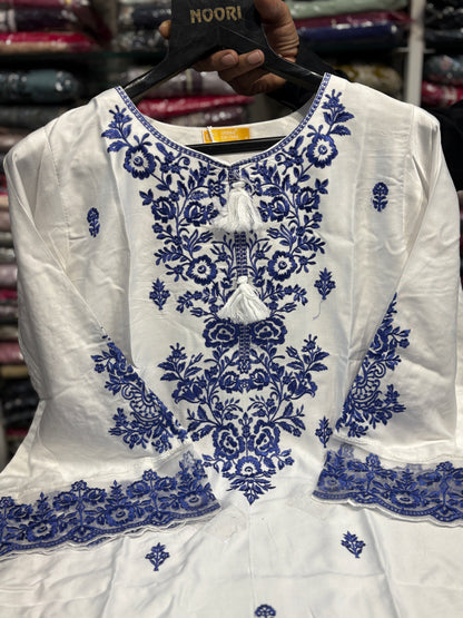 White Embroidered Pakistani Farshi Salwar Suit