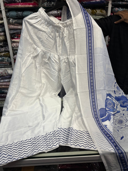 White Embroidered Pakistani Farshi Salwar Suit