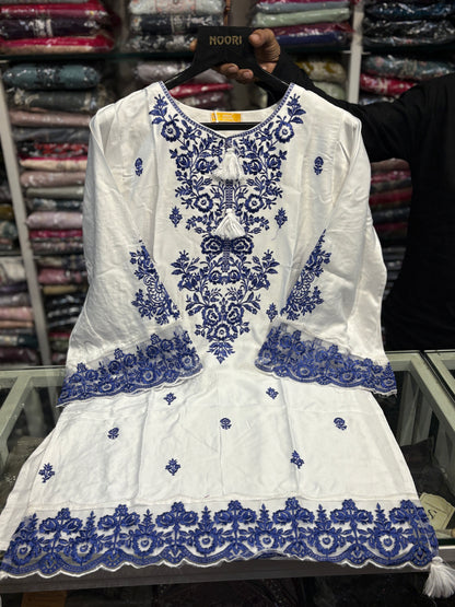 White Embroidered Pakistani Farshi Salwar Suit